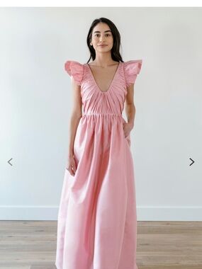 By Watters Calatheas Pink Flutter-Sleeve Gown